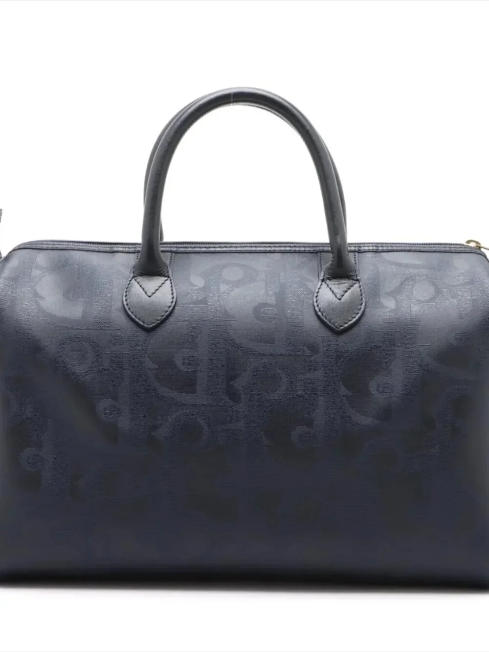 Rare Vintage Dior Navy Blue Leather Top-Handle Bag with Gold Accent